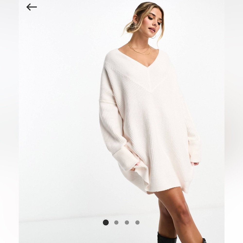 ASOS- Cream- v-neck sweater dress